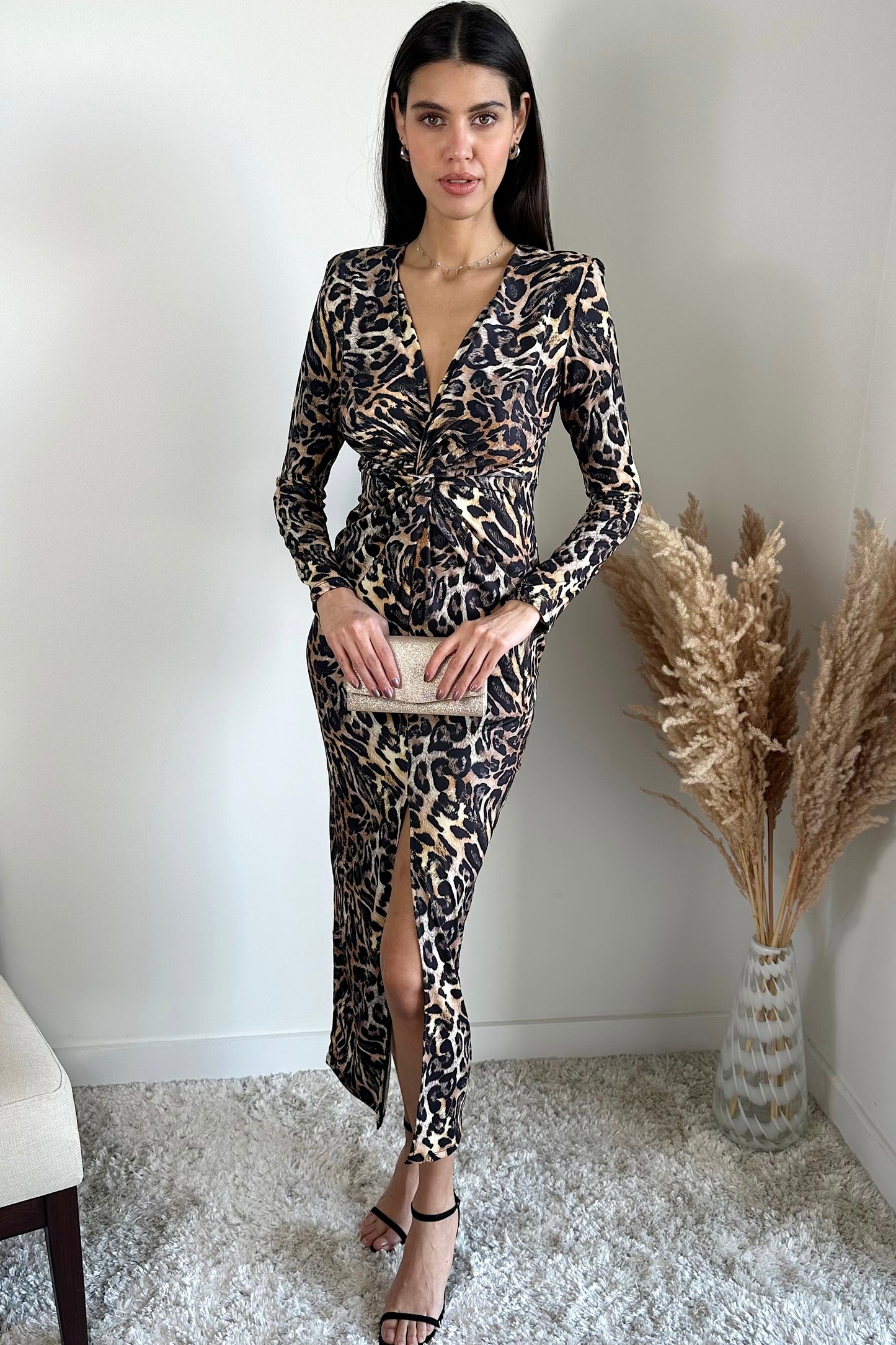 FELINE-PATTERNED SWIRL MAXI DRESS