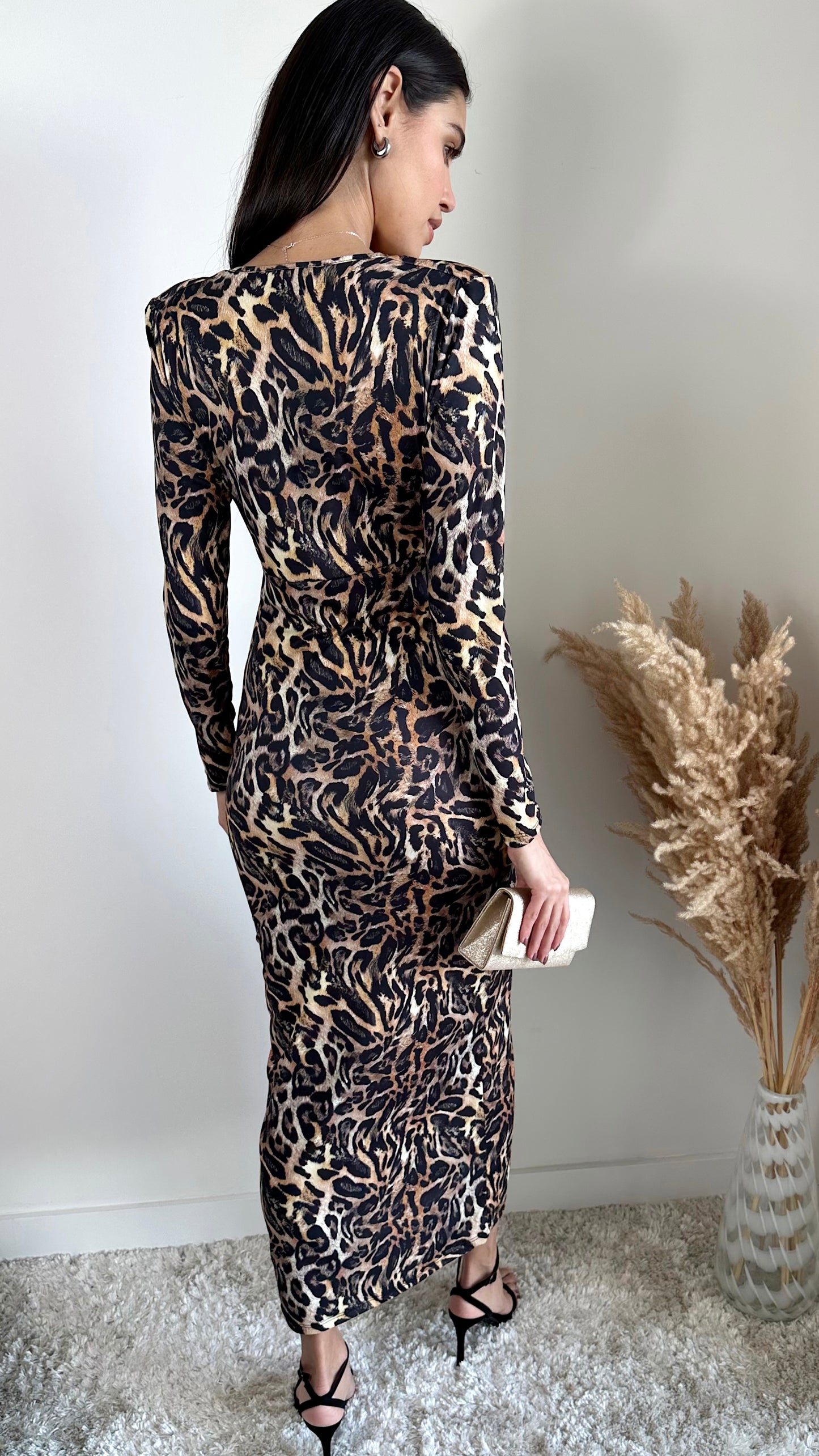 FELINE-PATTERNED SWIRL MAXI DRESS